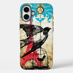 Monogram Vintage Bird Eiffiel Tower Steampunk iPhone 16 Plus Case