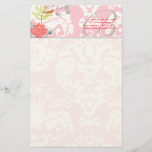 Monogram Vintage Bird Musical Damask Stationery