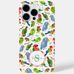 Monogram Vintage Birds Pattern, Colourful parakeet Case-Mate iPhone 14 Pro Max Case