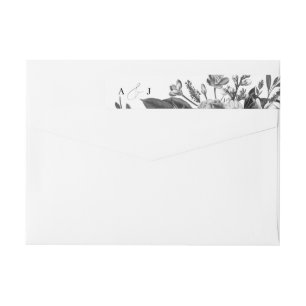 Monogram Vintage Black Floral Return Address Wrap Around Label