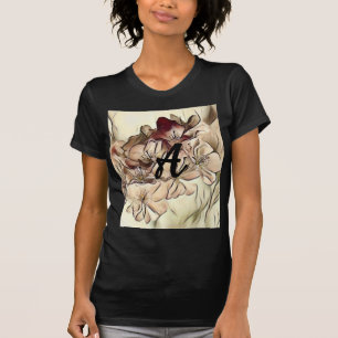 Monogram Vintage brown cherry blossoms drawing  T-Shirt
