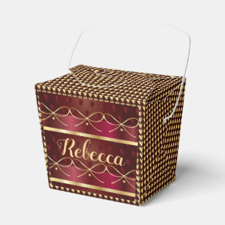 Monogram Vintage Burgundy Color Decor Luxury Gold Favor Box