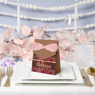 Monogram Vintage Burgundy Color Decor Luxury Gold Favor Box