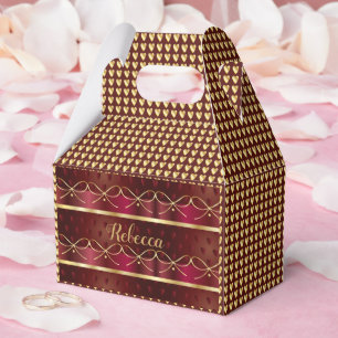 Monogram Vintage Burgundy Color Luxury Gold Decor Favor Box