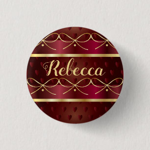 Monogram Vintage Burgundy Colour Decor Luxury Gold 1 Inch Round Button