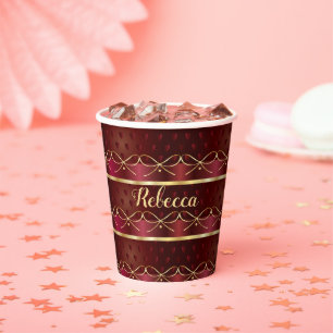 Monogram Vintage Burgundy Colour Luxury Gold Paper Cups
