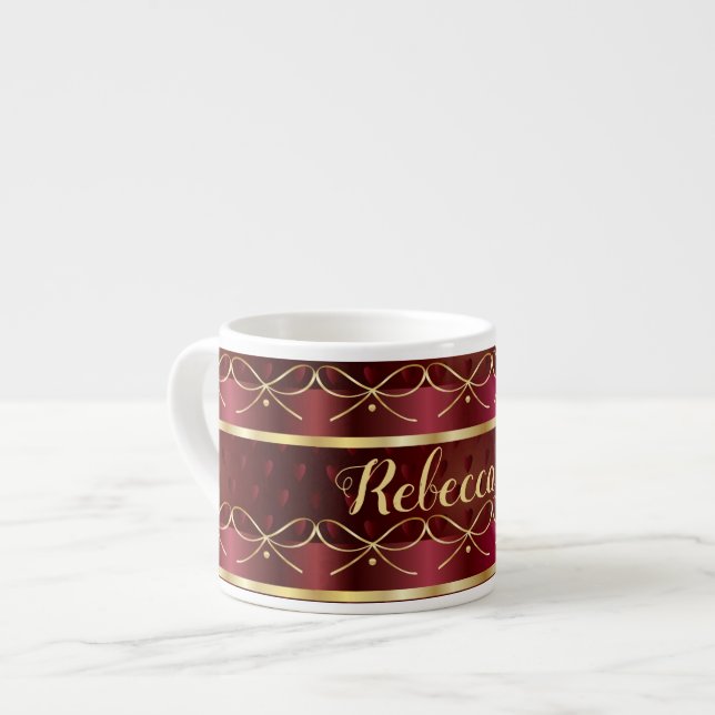 Monogram Vintage Burgundy Colour Luxury Pattern Espresso Cup (Front Left)