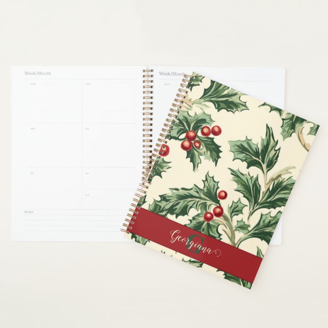 Monogram Vintage Christmas Holly & Berries Motif (Devant avec enveloppe)