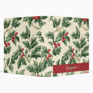Monogram Vintage Christmas Holly & Berries Pattern Binder
