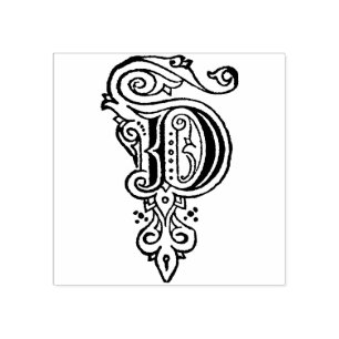 Monogram Vintage decorative  initial Letter D Rubber Stamp