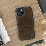 Monogram vintage elegant brown leather look<br><div class="desc">Distressed vintage brown leather looking phone case for him.           Personalize it with name initials and contact details on both sides!         It can make a great gift for dad,  grandpa,  husband,  or best friend on birthday,  Father's Day,  Christmas,  retirement or any other special occasion.</div>