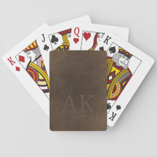 Monogram vintage elegant brown leather look playing cards