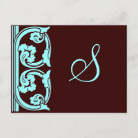 Monogram Vintage Element Teal Blue Postcard