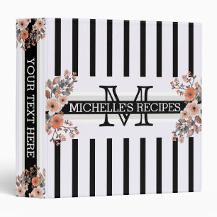 Monogram Vintage Floral Black Stripes #3 Binder