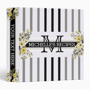 Monogram Vintage Floral Black Titanium Stripes Binder