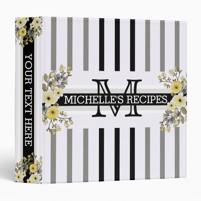Monogram Vintage Floral Black Titanium Stripes Binder (Front/Spine)