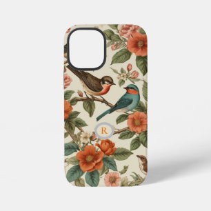 Monogram vintage floral botanical birds pattern iPhone 12 mini case