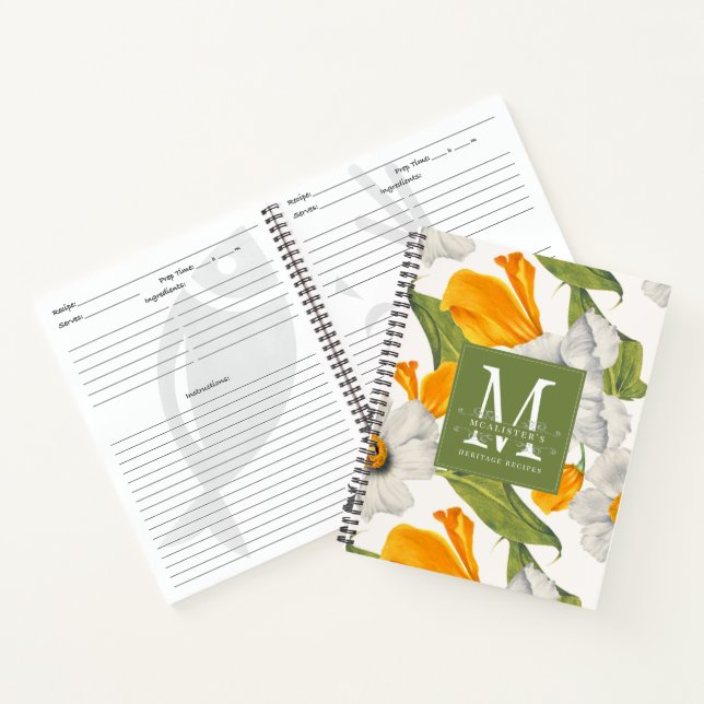 Monogram Vintage Floral Kitchen Family Recipe  Notebook (Inside)