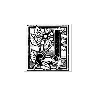Monogram Vintage floral  letter J Rubber Stamp