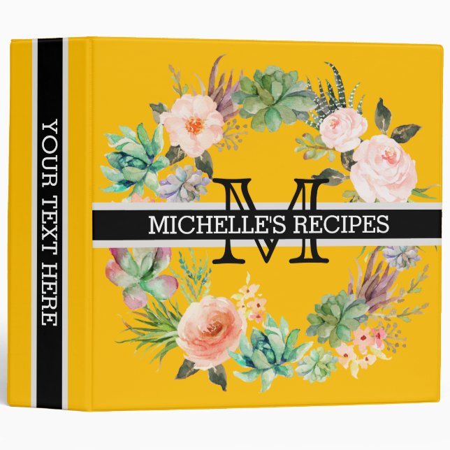 Monogram Vintage Floral Modern Amber Binder (Front/Spine)