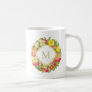 Monogram Vintage Floral Wreath Mug