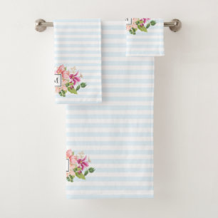 Monogram Vintage Flowers Pink Pastel Towel Set