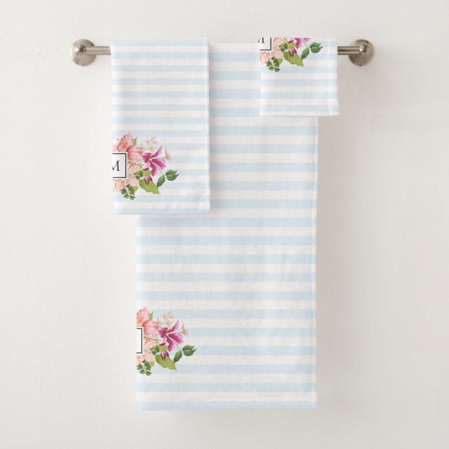 Monogram Vintage Flowers Pink Pastel Towel Set (Insitu)