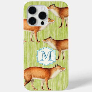 Monogram Vintage Fox Art Lime Wood Pattern iphone iPhone 15 Pro Max Case