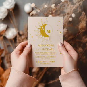 Monogram Vintage Gold Celestial Wedding Invitation