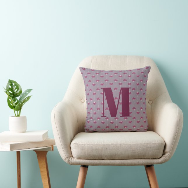 Monogram Vintage Hand Drawn Dandelion Pattern Throw Pillow (Chair)