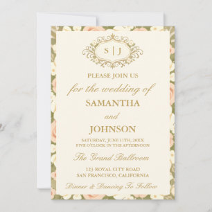 Monogram Vintage Ivory Photo Wedding Invitation
