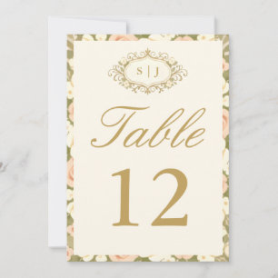 Monogram Vintage Ivory Wedding Table Number