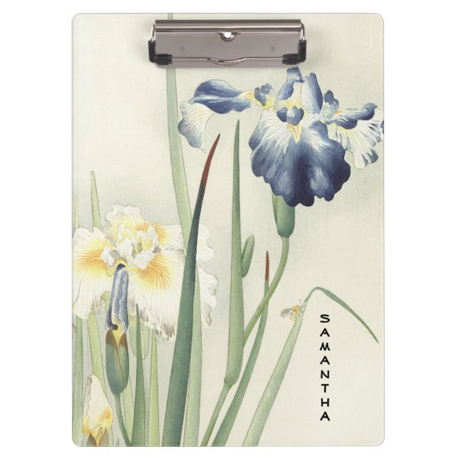 Monogram Vintage Japanese Iris Flower Clipboard (Front)