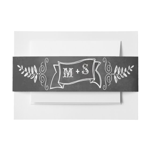 Monogram Vintage Modern Chalkboard Invitation Belly Band (Front Example)