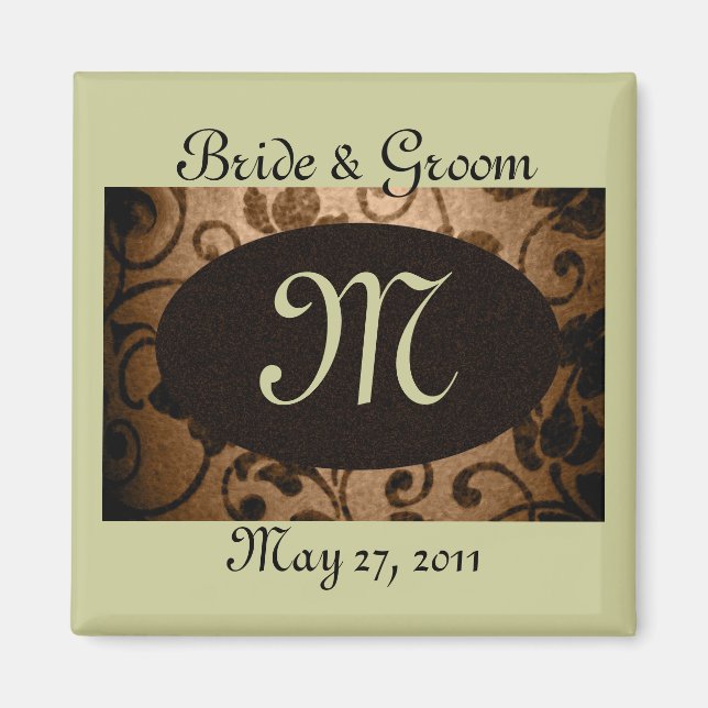Monogram Vintage Parchment Save The Date Magnet (Front)
