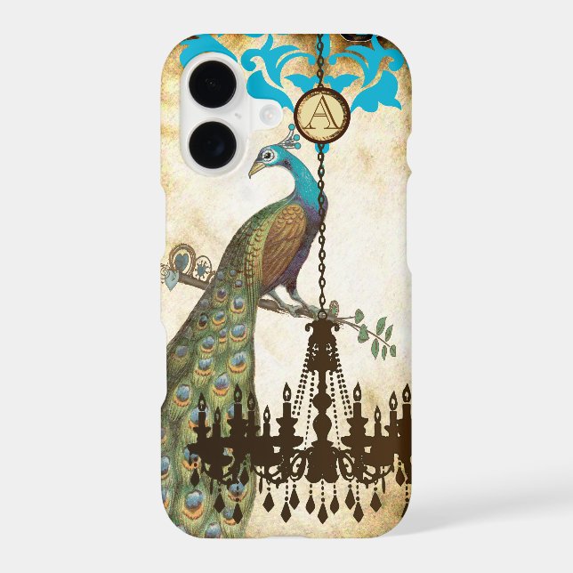 Monogram Vintage Peacock Chandelier Damask iPhone (Back)