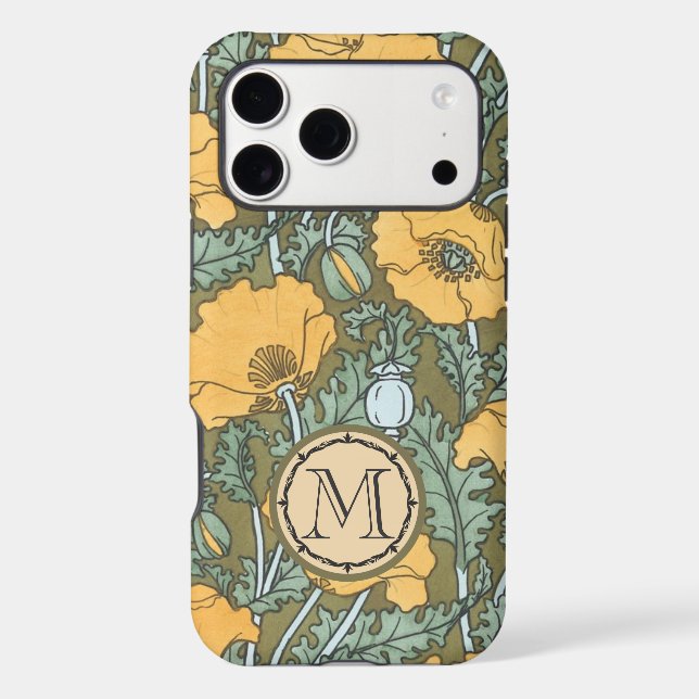 Monogram Vintage Poppy Flower Pattern iphone (Back)