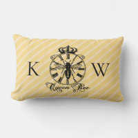Monogram Vintage Queen Bee Clock Throw Pillow