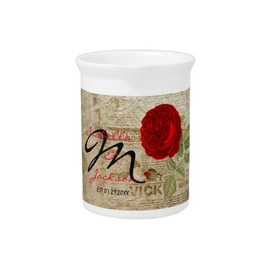 Monogram Vintage Red Rose Pitcher