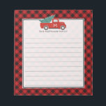Monogram Vintage Red Truck and Tree Buffalo Plaid Notepad<br><div class="desc">Monogram Christmas-themed notepad in red and black features our vintage red truck carrying a Christmas tree on a buffalo plaid pattern with customizable text! This is a wonderful Christmas gift idea or stocking stuffer, and would be perfect as a small item for attaching a gift card. Additional colour schemes as...</div>