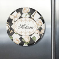 Monogram Vintage Rose Flowers Black White Diamond
