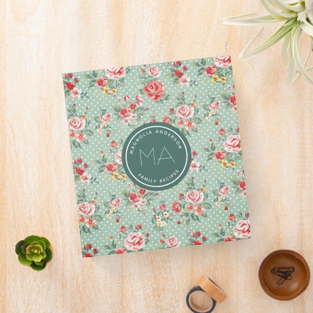 Monogram Vintage Roses Recipe Cookbook Binder (In Situ)