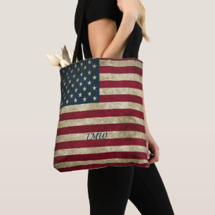 Monogram Vintage Rustic Flag Tote Bag