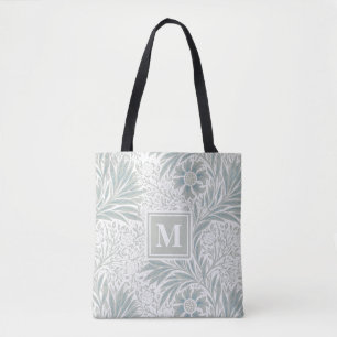 Monogram Vintage Taupe Floral Pattern Tote Bag