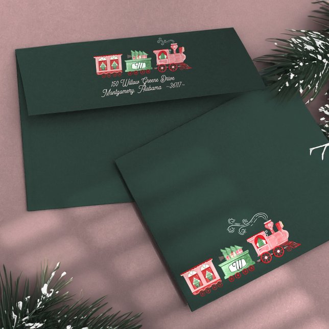 Monogram Vintage Train Christmas Tree Delivery Envelope (Monogram Vintage Train Christmas Tree Delivery Envelope)