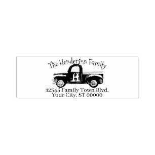 Monogram Vintage Truck Family Name Return Address Self-inking Stamp