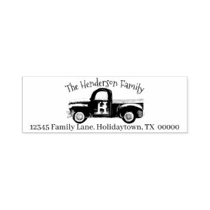 Monogram Vintage Truck Family Name Return Address Self-inking Stamp