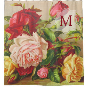 Monogram Vintage Victorian Roses Bouquet Flowers