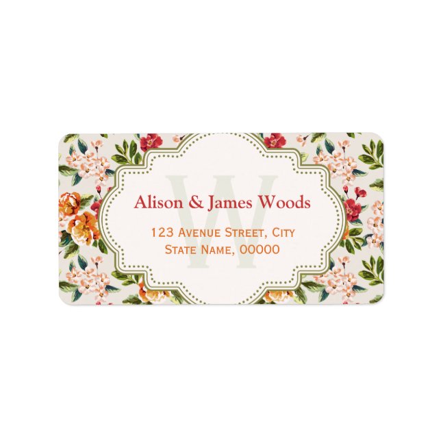 Monogram Vintage Victorian Wedding Floral Label (Front)