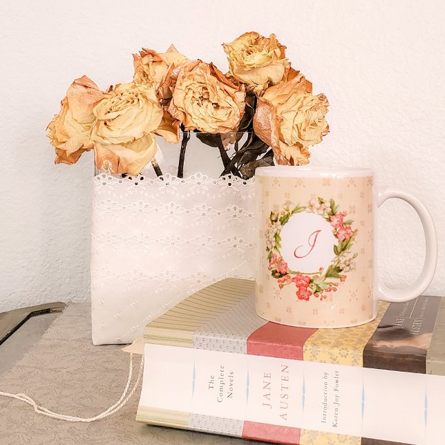 Monogram Vintage Wallpaper Floral Wreath Mug (Creator Uploaded)